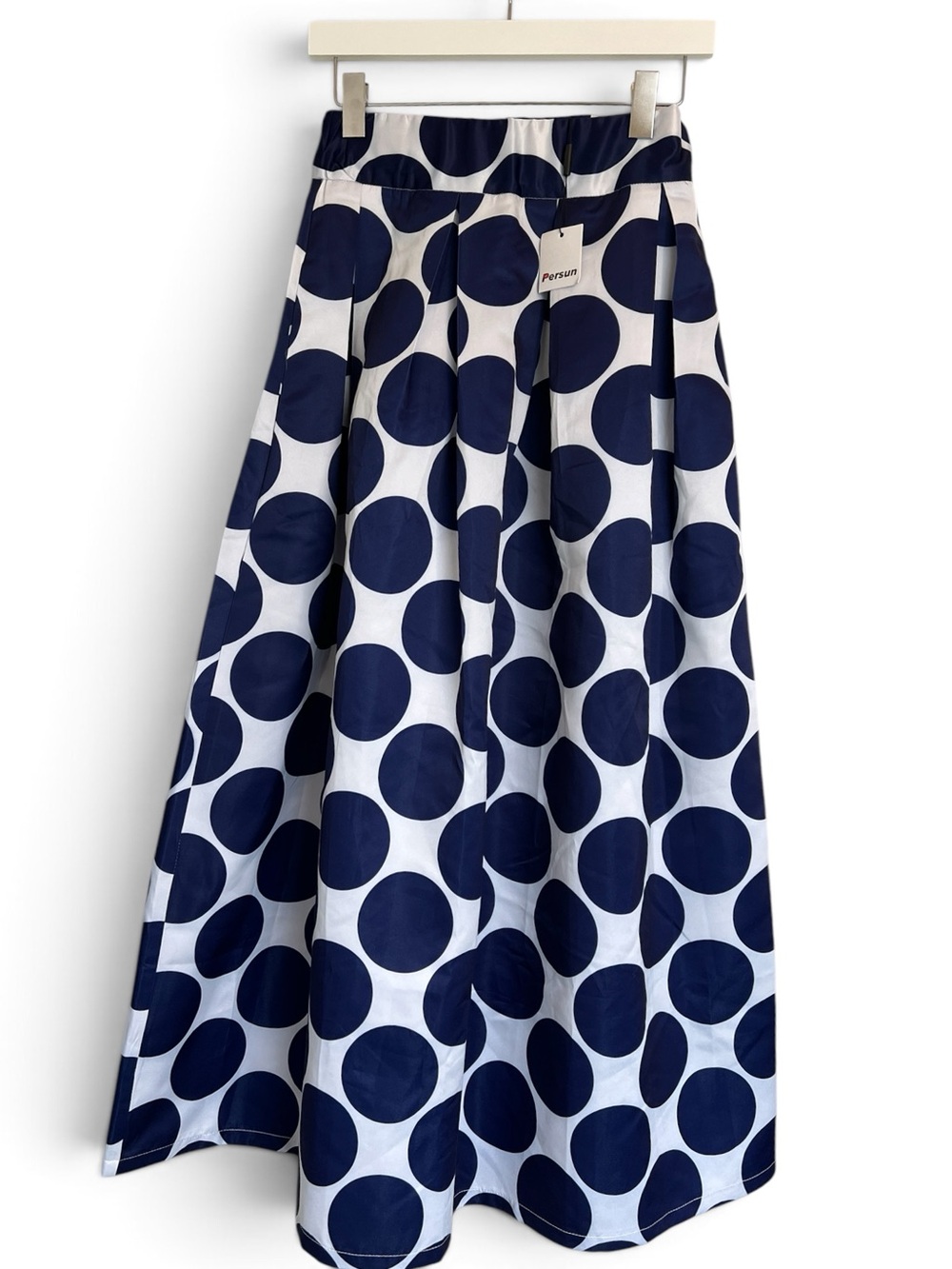 Persun Women's Navy Polka Dot Maxi Skirt, Size 4